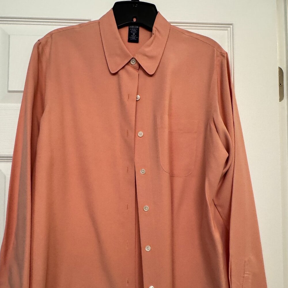 Silk broadcloth long-sleeved blouse by Lands' End - peach - W10P
